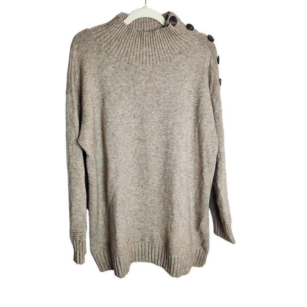 Anthropologie Margarita Tunic sweater sz L Button Heathered brown boho career